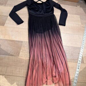 Black & Pink Ombre Long-Sleeve Velvet Competitition Dance Costume MA D12297